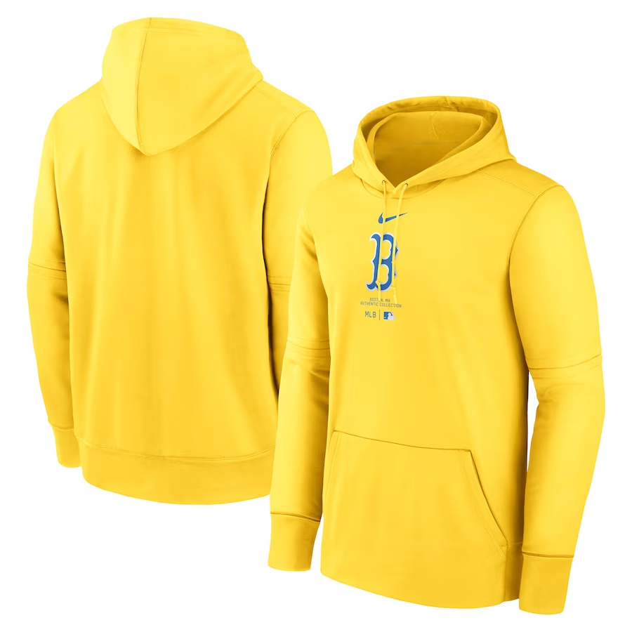 Men's Boston Red Sox Yellow Collection Practice Performance Pullover Hoodie
